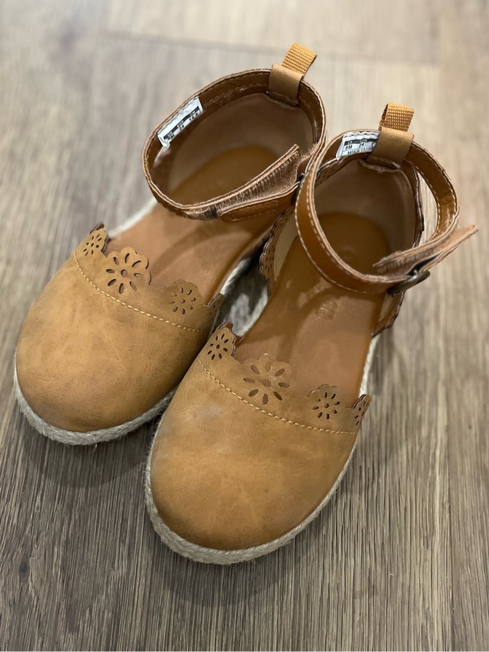 OshKosh B'gosh Tan Floral Ankle-Strap Sandals